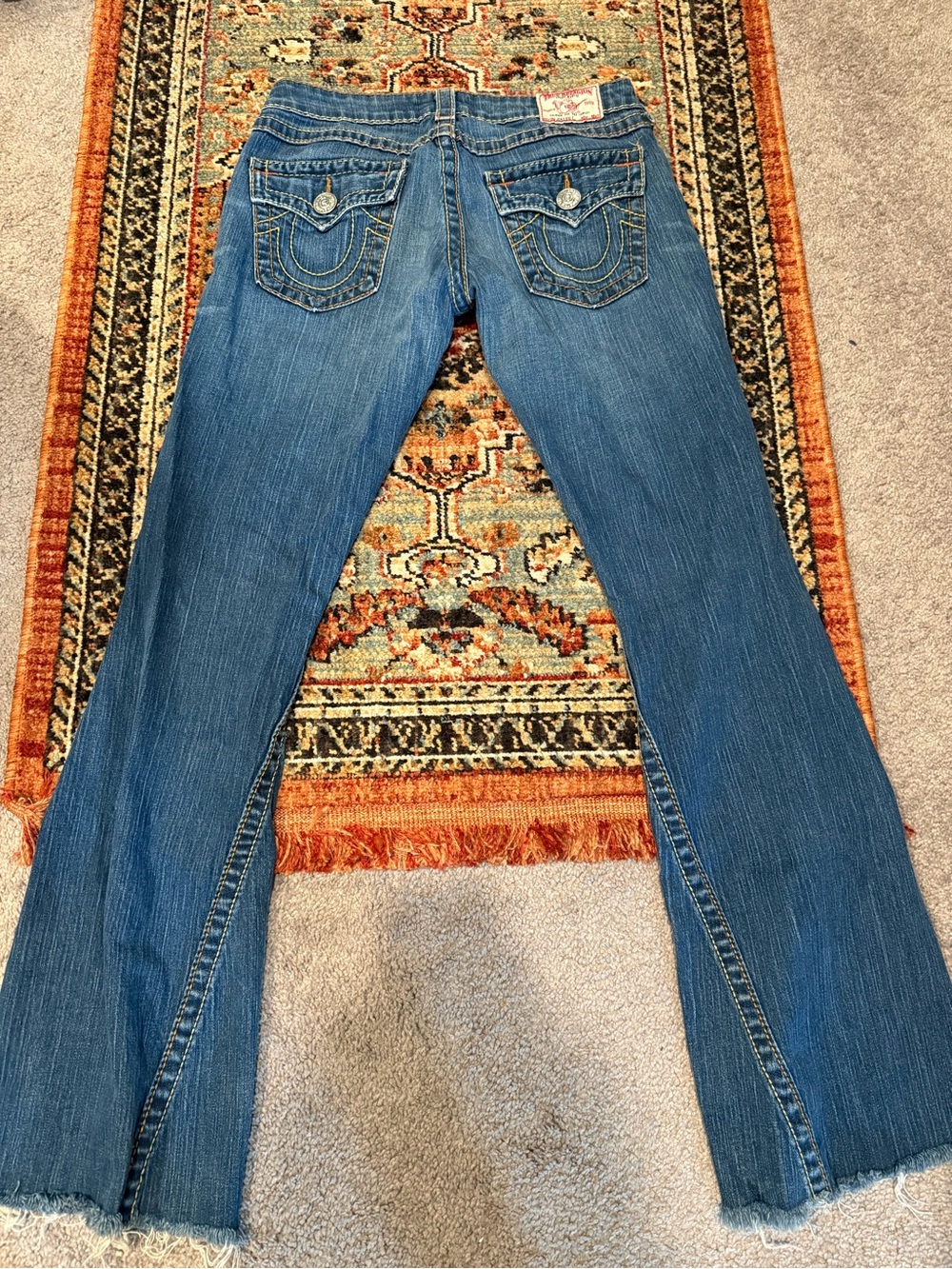 True Religion Blue Flare Jeans with Signature Back Pockets